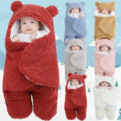 Cute Bear Hooded Ultra-Soft Baby Swaddle Blanket & Sleeping Bag